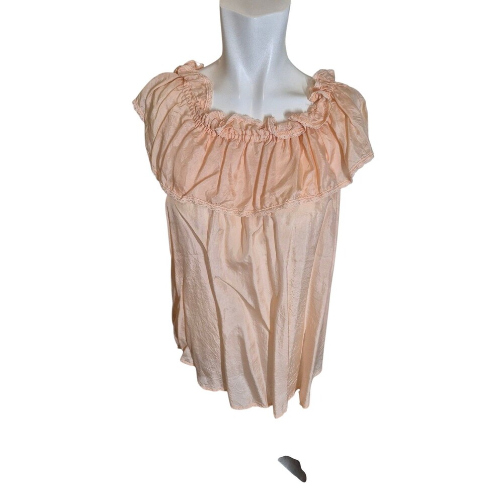 Outback Red VTG 90s Y2K Boho Silk Top Ruffled Blouse Off Shoulder Peach sz S NEW